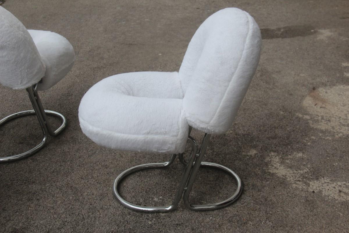 Chairs Italian Design Steel Hairy Fabric White Silver Nanda Vigo Style Donut For Sale 3