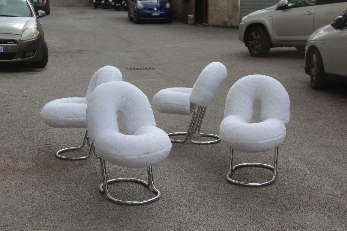 Chairs Italian Design Steel Hairy Fabric White Silver Nanda Vigo Style Donut For Sale 4