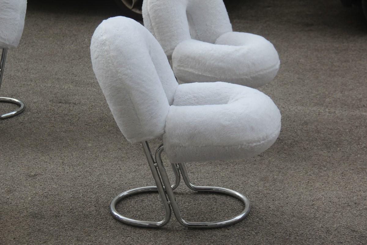 Chairs Italian Design Steel Hairy Fabric White Silver Nanda Vigo Style Donut For Sale 5
