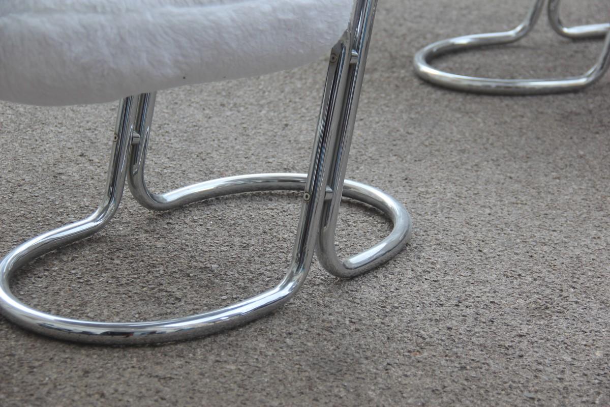Stühle Italienisches Design Stahl Haarstoff Weiß Silber Nanda Vigo Stil Nussbaum im Angebot 8