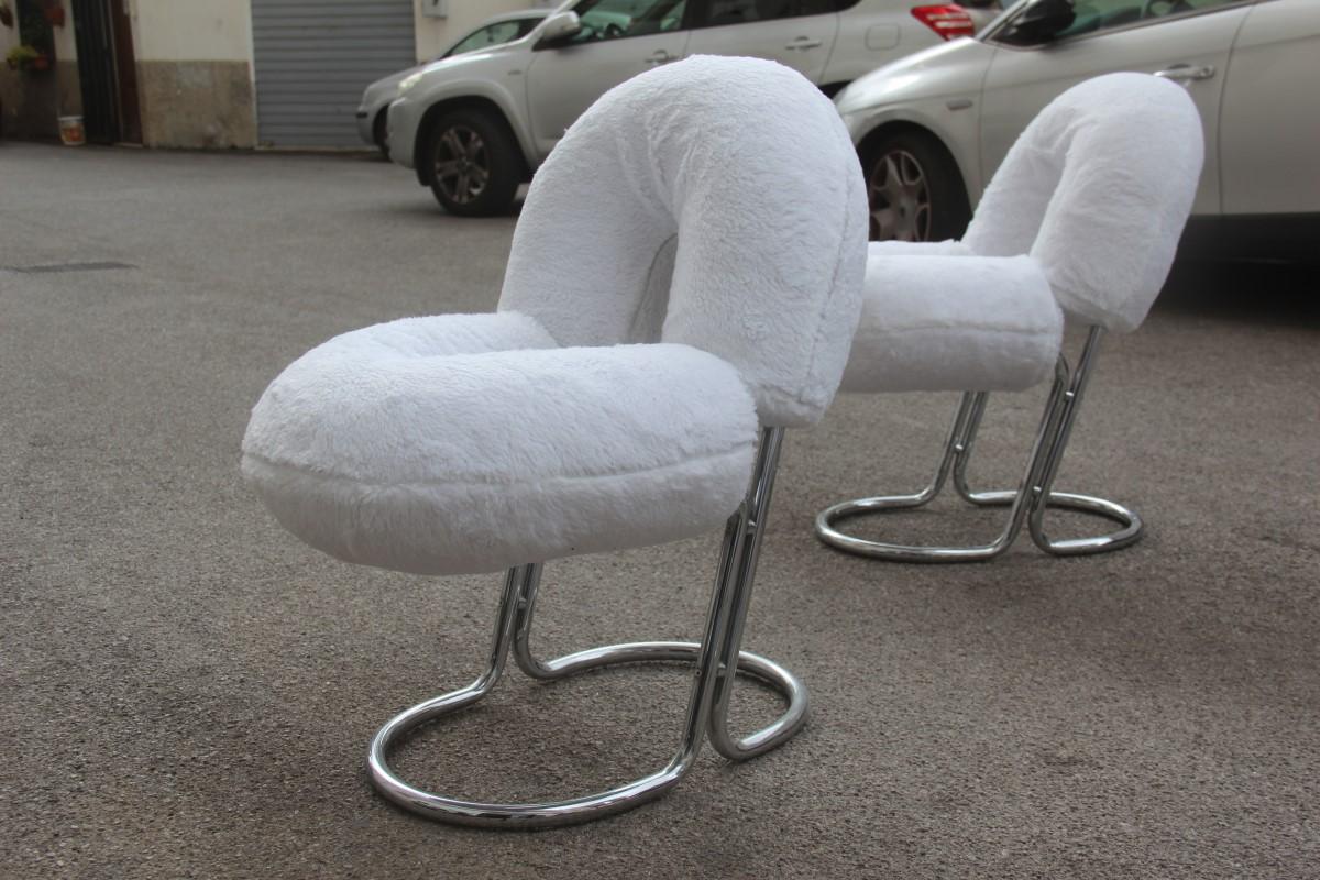 Chairs Italian Design Steel Hairy Fabric White Silver Nanda Vigo Style Donut For Sale 7