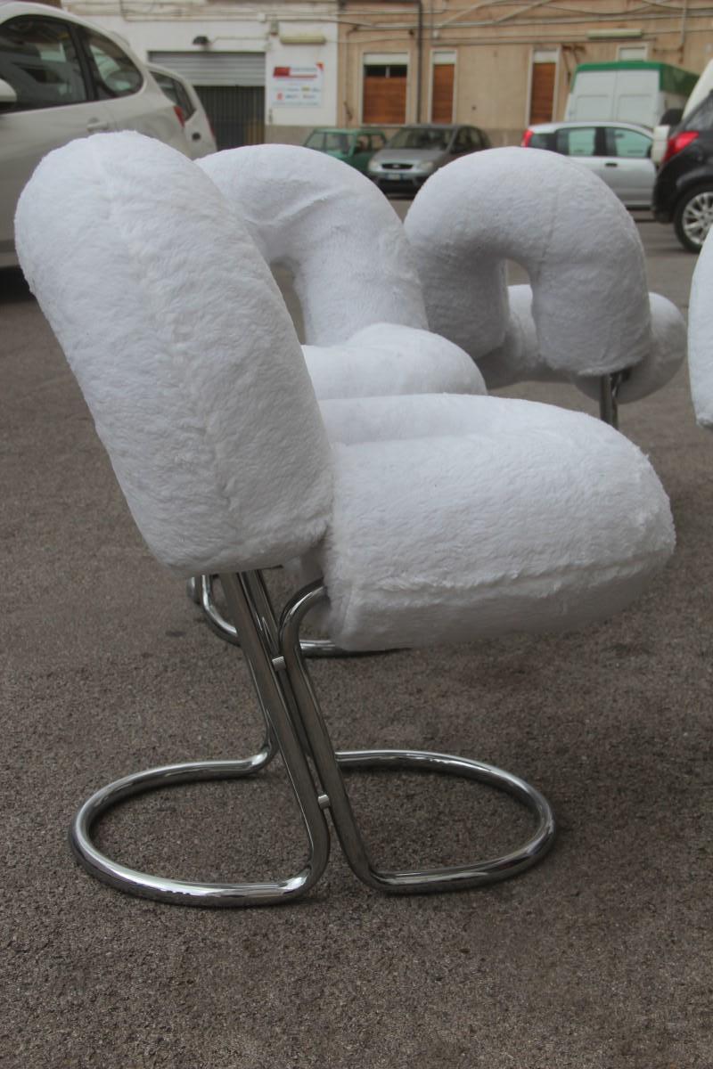 Stühle Italienisches Design Stahl Haarstoff Weiß Silber Nanda Vigo Stil Nussbaum im Angebot 3