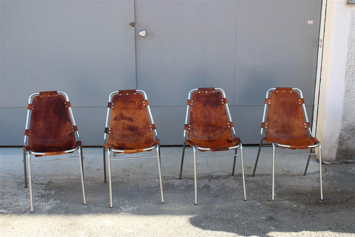 Chairs 'Les Arcs' Charlotte Perriand, 1970s cognac leather chromed metal, Italy.