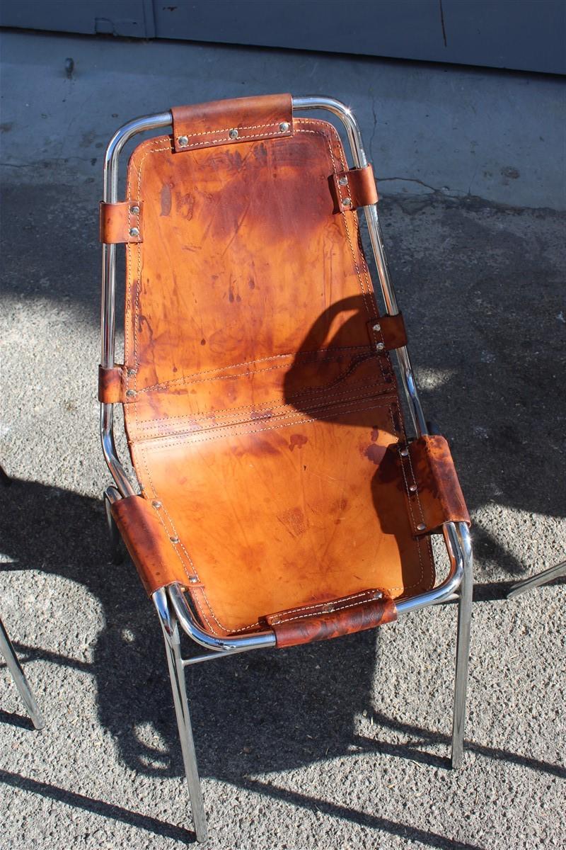 Chairs 'Les Arcs' Charlotte Perriand, 1970s Cognac Leather Chromed Metal, Italy In Good Condition In Palermo, Sicily