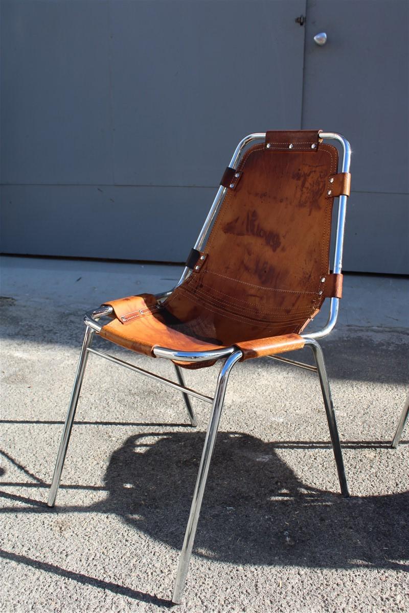 Chairs 'Les Arcs' Charlotte Perriand, 1970s Cognac Leather Chromed Metal, Italy 2