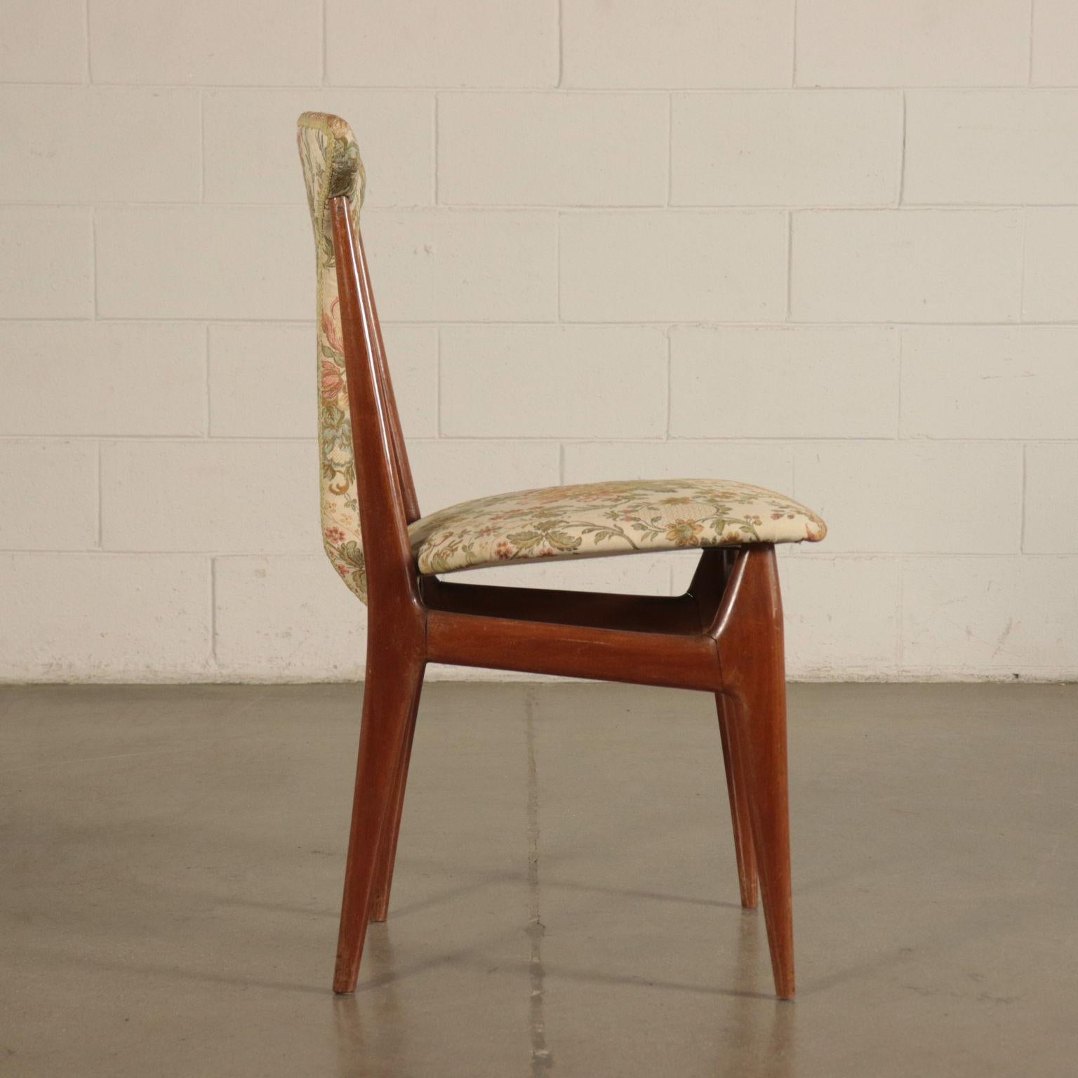 Mid-Century Modern Chairs Mahogany Foam and Fabric 1950s Italian Production