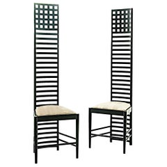 Chairs Model "292 Hill House" by Mackintosh for Cassina, Italy 1973 Wood, Cotton