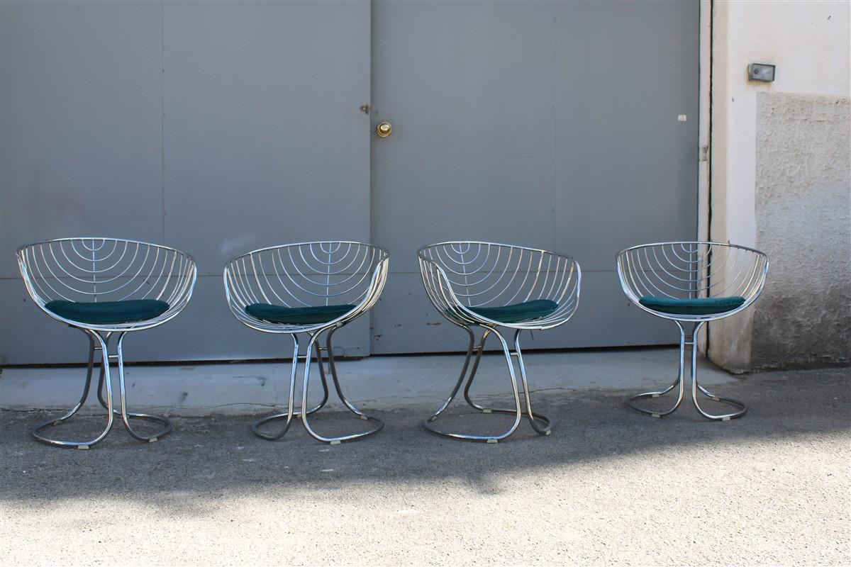 Mid-Century Modern Chairs Model Marika Giorgio Rinaldi for Rima Italian design 1970 Green Crhome For Sale