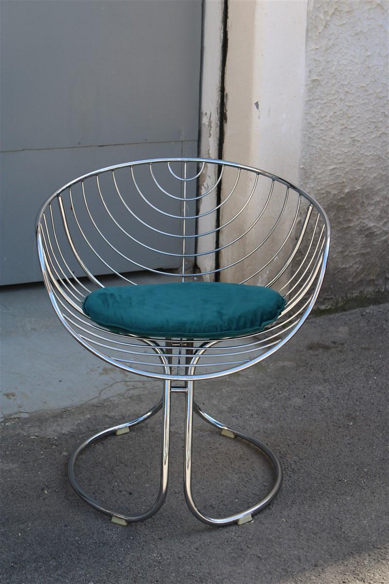 Velvet Chairs Model Marika Giorgio Rinaldi for Rima Italian design 1970 Green Crhome For Sale