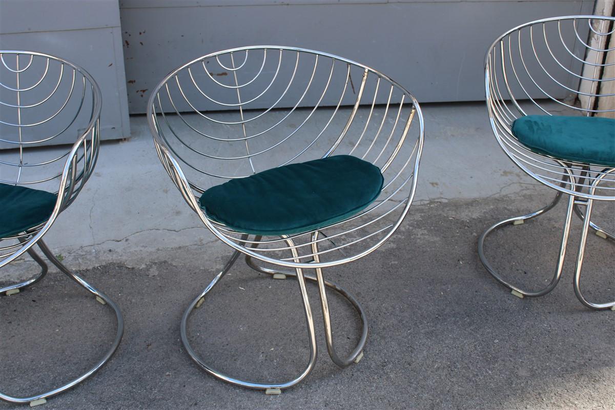 Chairs Model Marika Giorgio Rinaldi for Rima Italian design 1970 Green Crhome For Sale 1