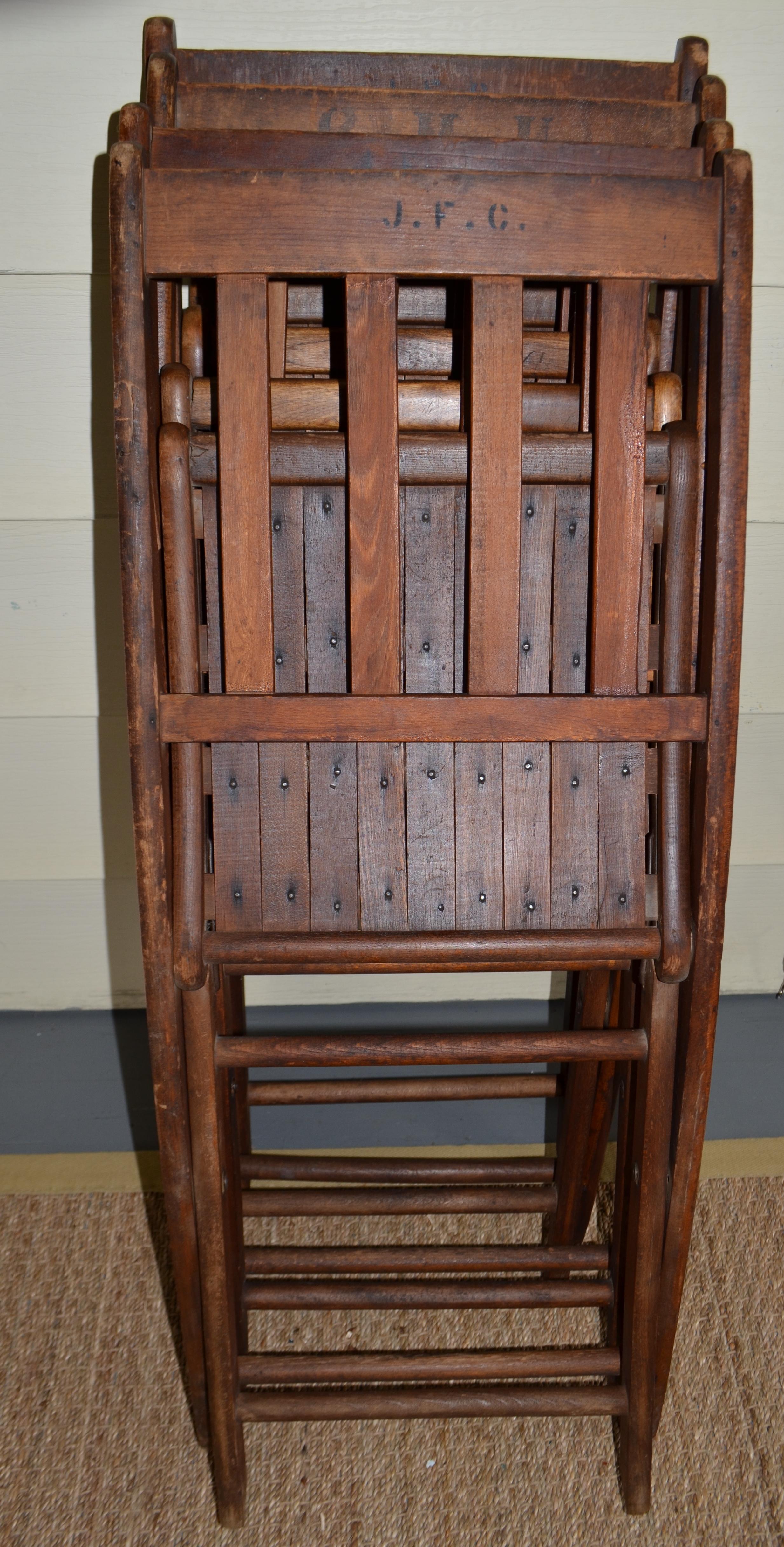 Chairs of Oak, Folding, Late 19th Century European, Set of 4, Multiple Sets For Sale 7