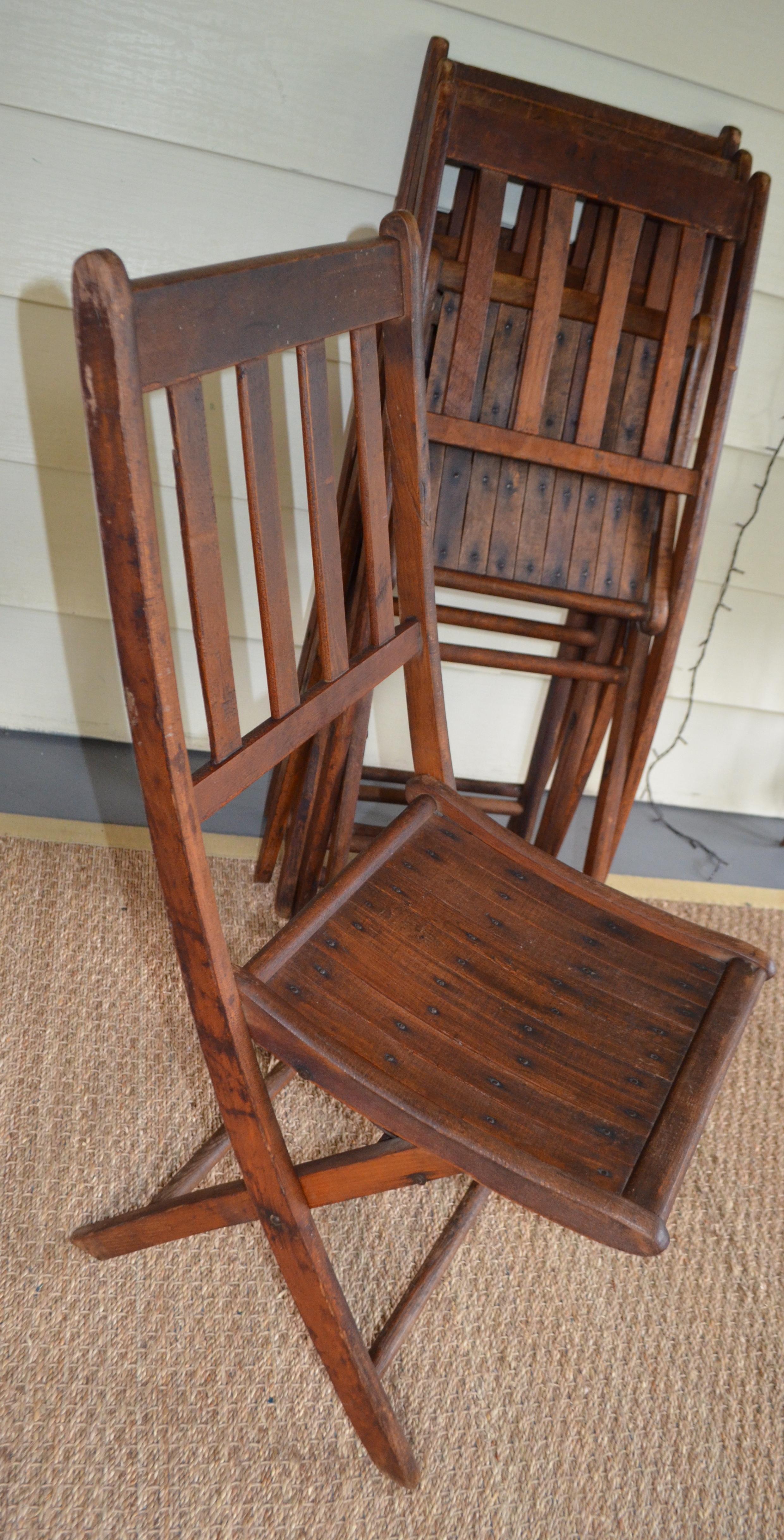 Chairs of Oak, Folding, Late 19th Century European, Set of 4, Multiple Sets For Sale 11