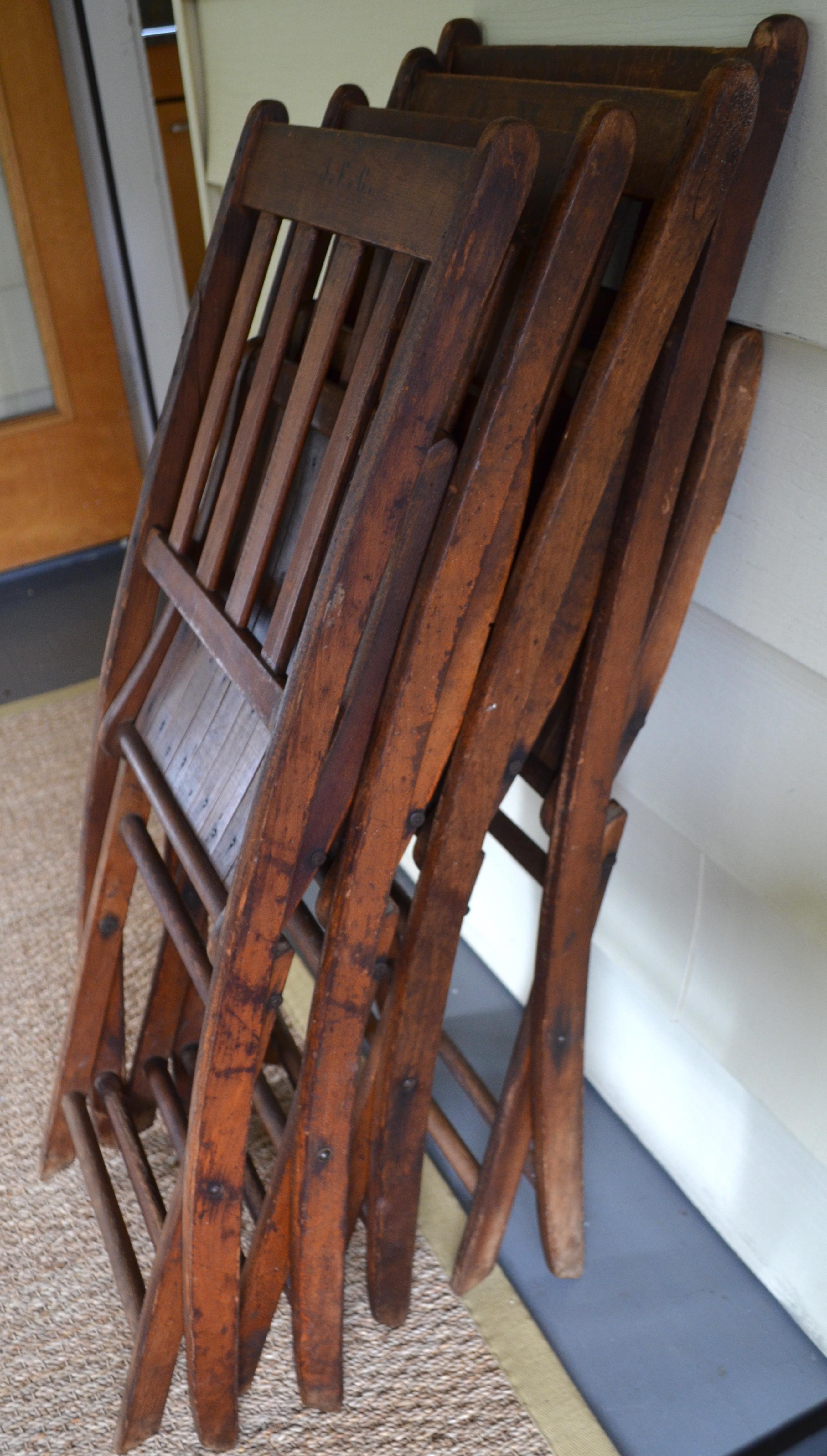 Chairs of Oak, Folding, Late 19th Century European, Set of 4, Multiple Sets For Sale 12