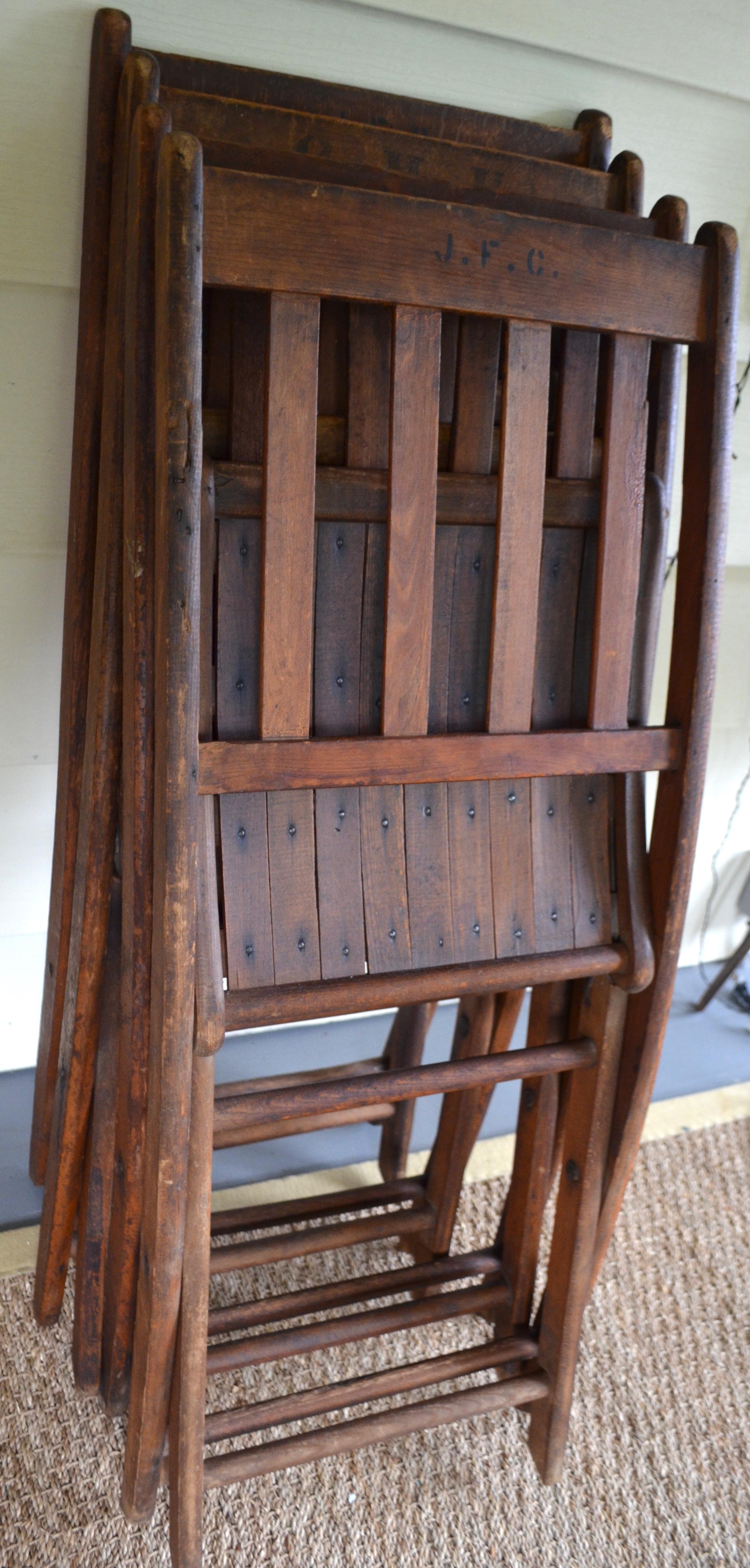 Chairs of Oak, Folding, Late 19th Century European, Set of 4, Multiple Sets For Sale 13