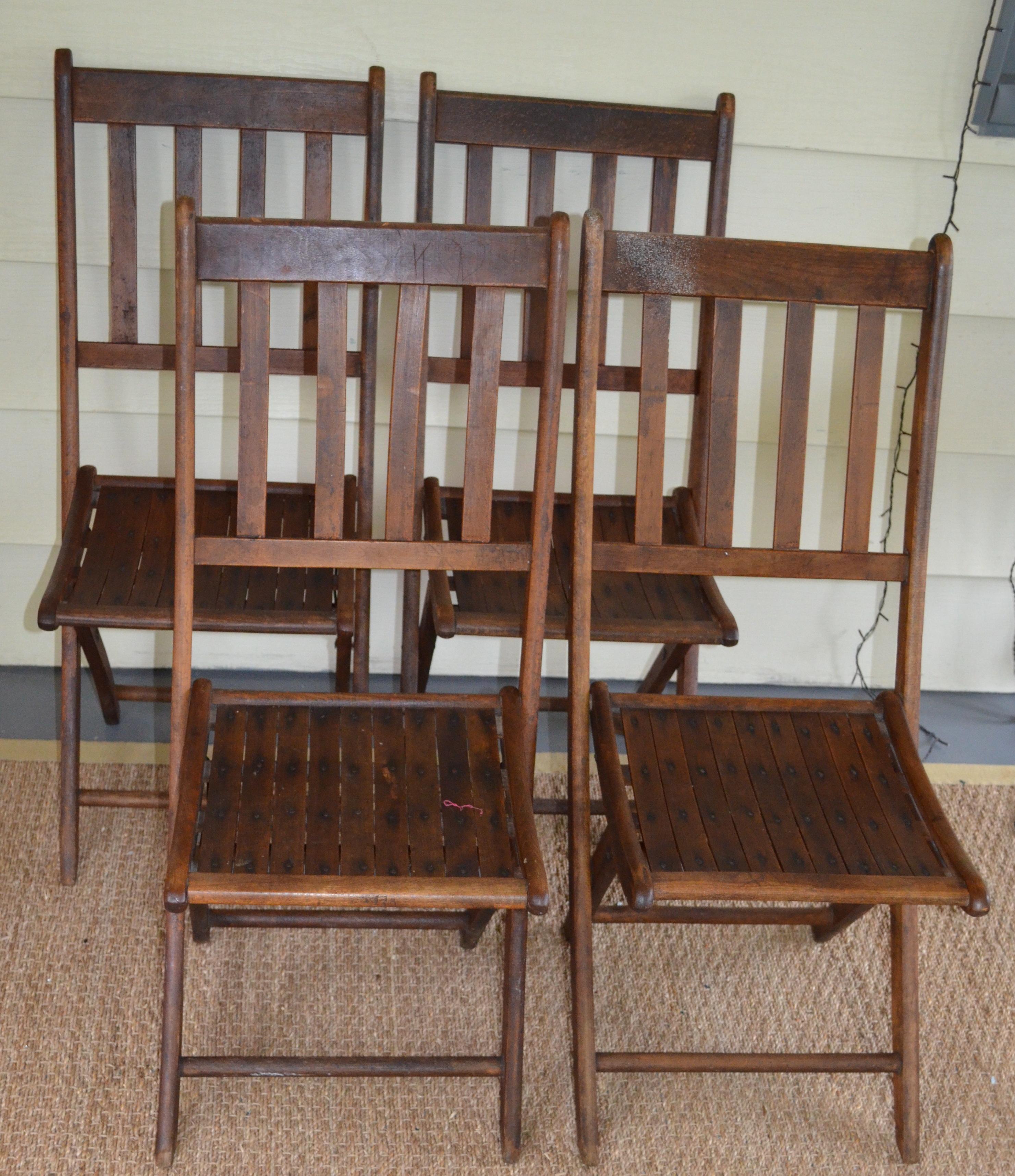 Schoolhouse Chairs of Oak, Folding, Late 19th Century European, Set of 4, Multiple Sets For Sale