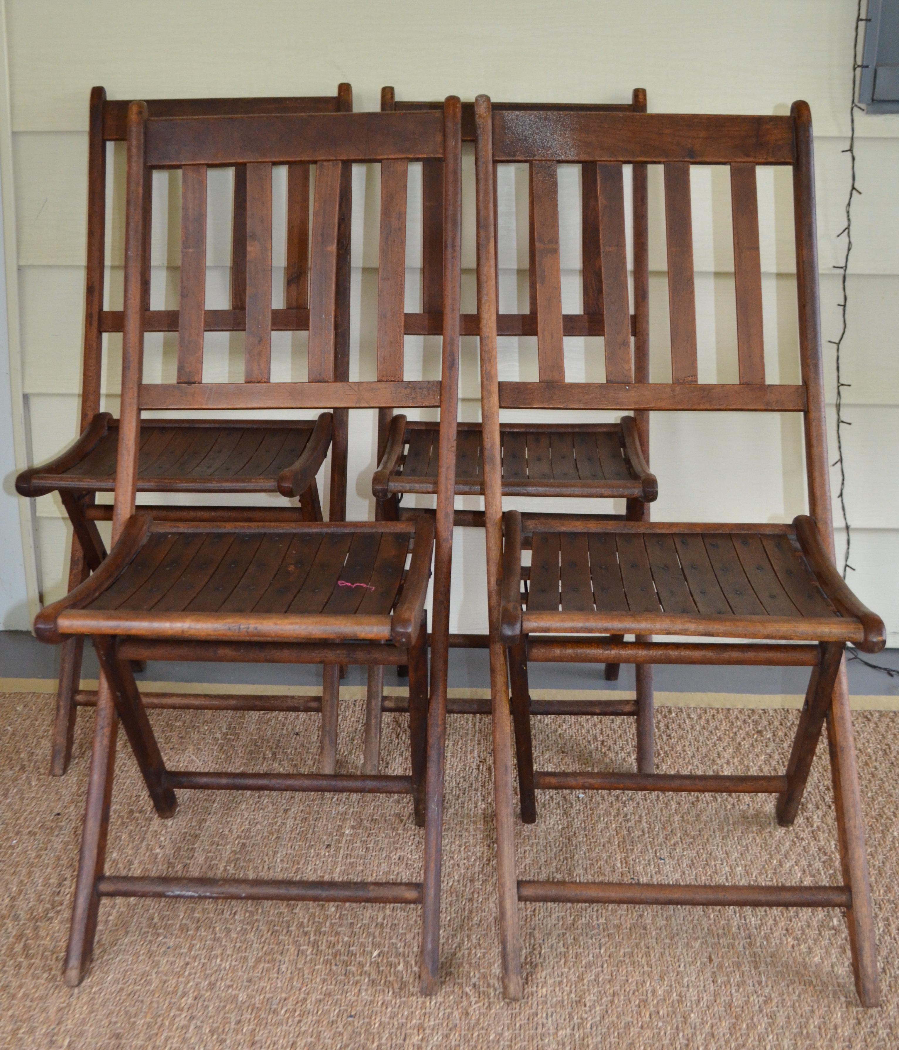 American Chairs of Oak, Folding, Late 19th Century European, Set of 4, Multiple Sets For Sale