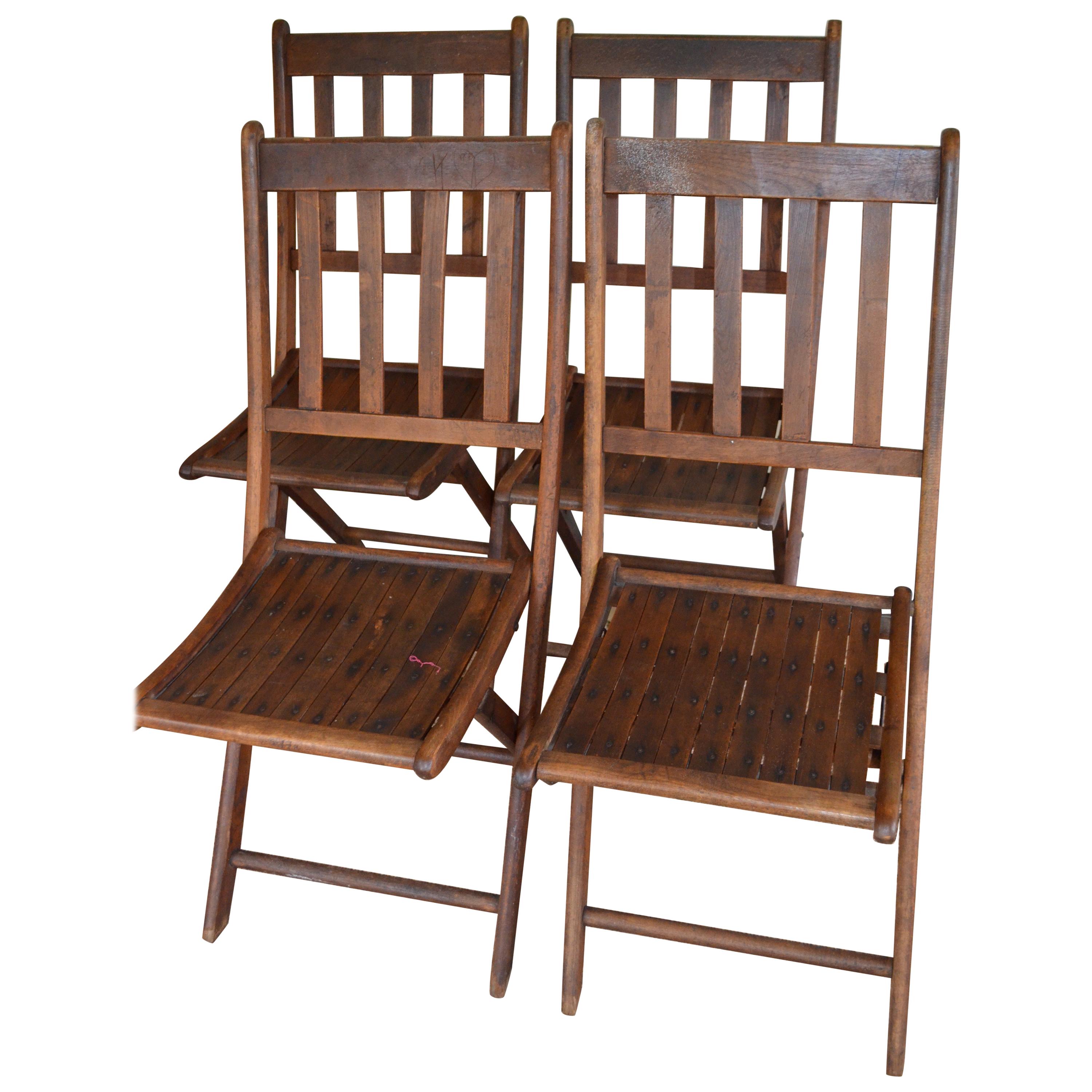 Chairs of Oak, Folding, Late 19th Century European, Set of 4, Multiple Sets For Sale