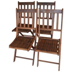 Antique Chairs of Oak, Folding, Late 19th Century European, Set of 4, Multiple Sets