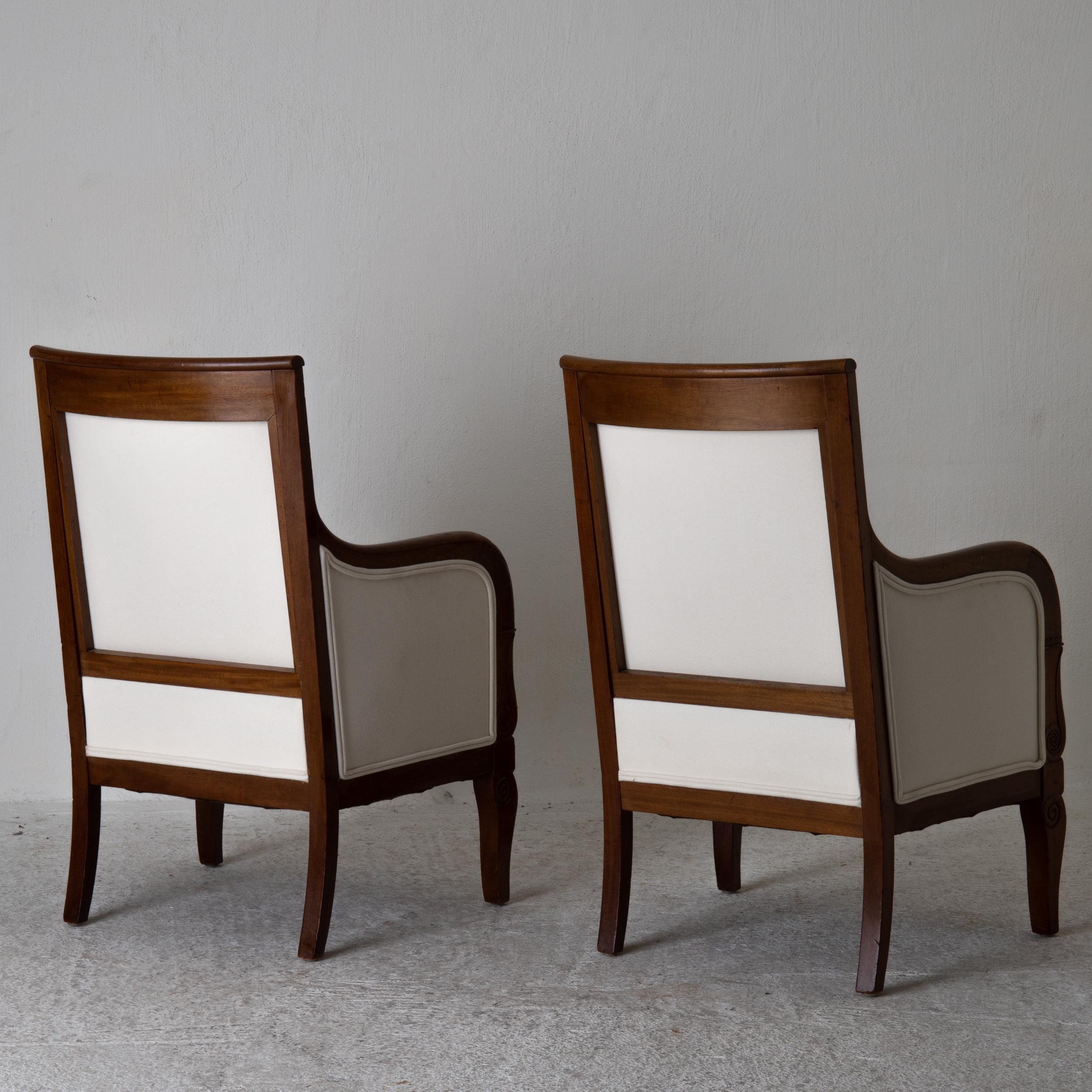 Chairs Pair of Bergeres 19th Century Directoire French Mahogany White France 7