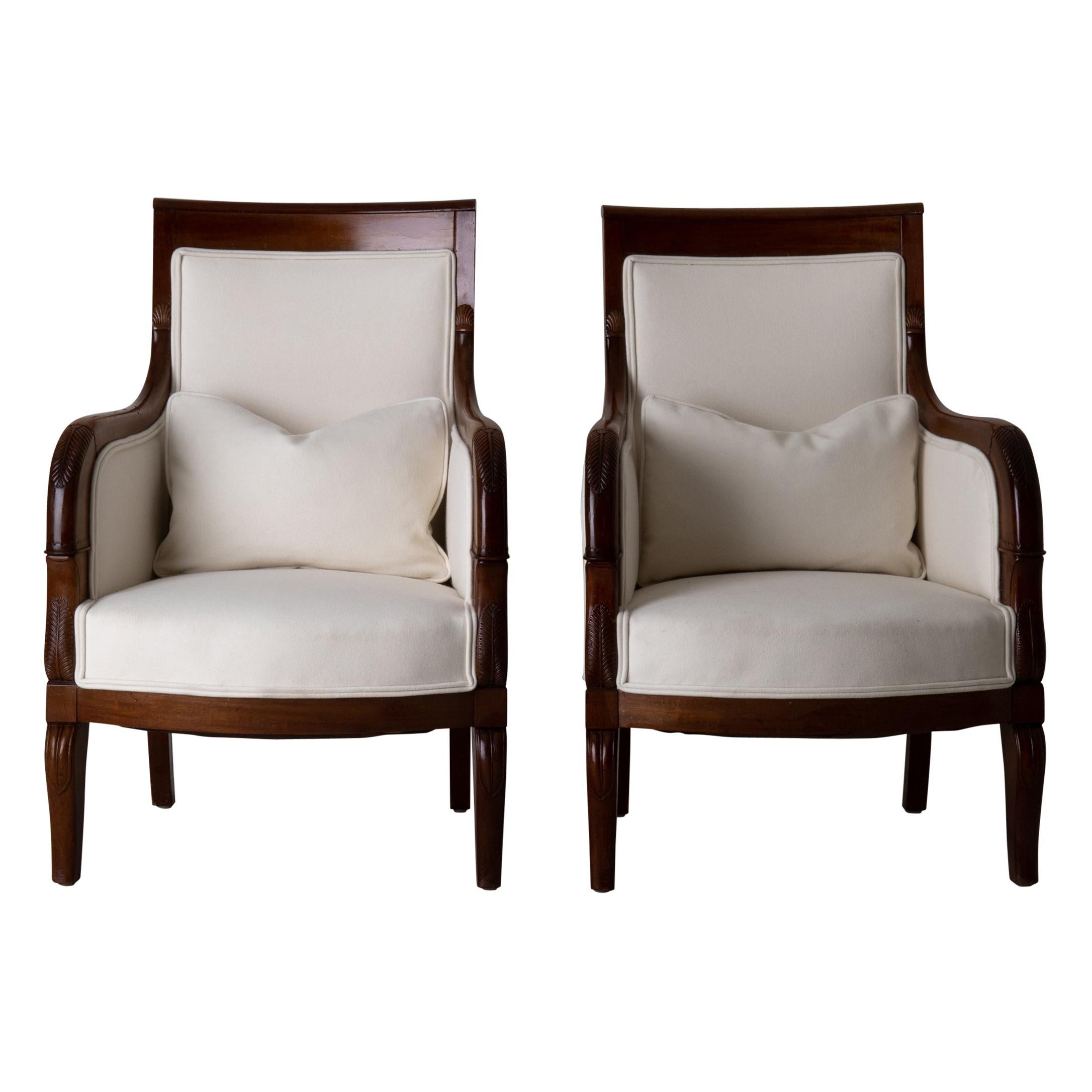 Chairs Pair of Bergeres 19th Century Directoire French Mahogany White France