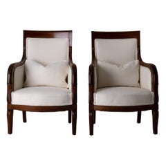 Chairs Pair of Bergeres 19th Century Directoire French Mahogany White France