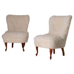 Chairs Pair Lounge Swedish Sheepskin White Sweden