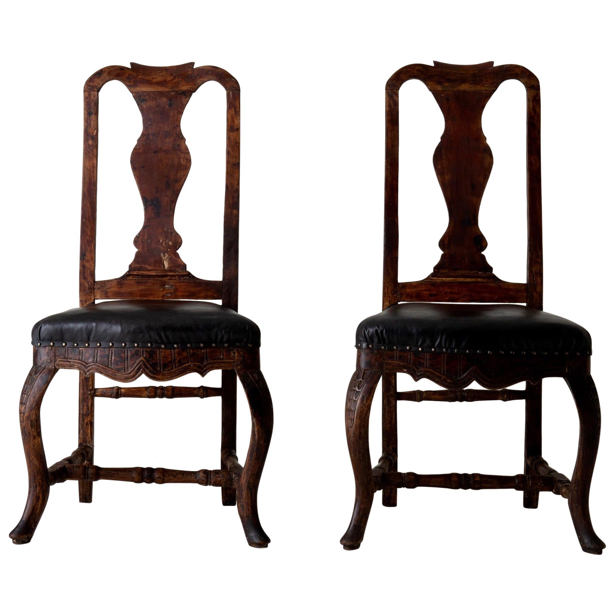 Pareja de Sillas Suecas Barrocas Marrón Negro Suecia