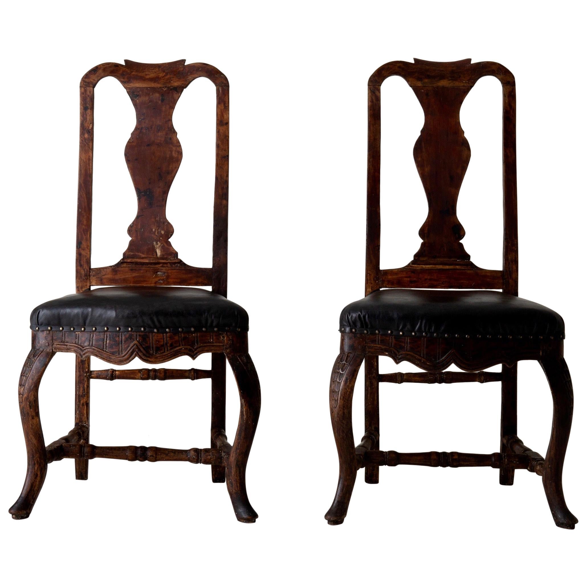 Chairs Pair of Swedish Baroque Brown Black Sweden For Sale