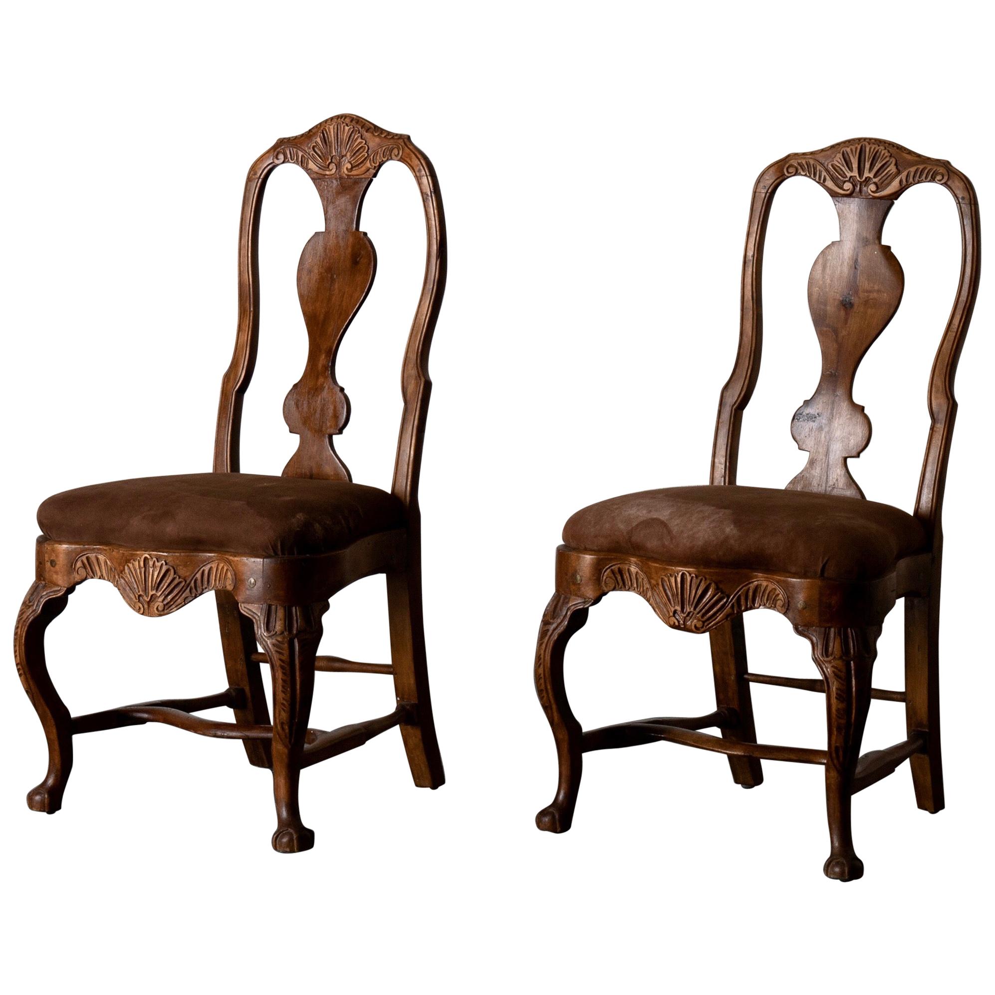 Pair of Side Chairs Swedish Rococo Period Wood Sweden For Sale