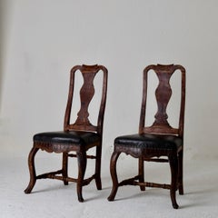 Chairs Pair of Swedish Baroque Brown Black Sweden