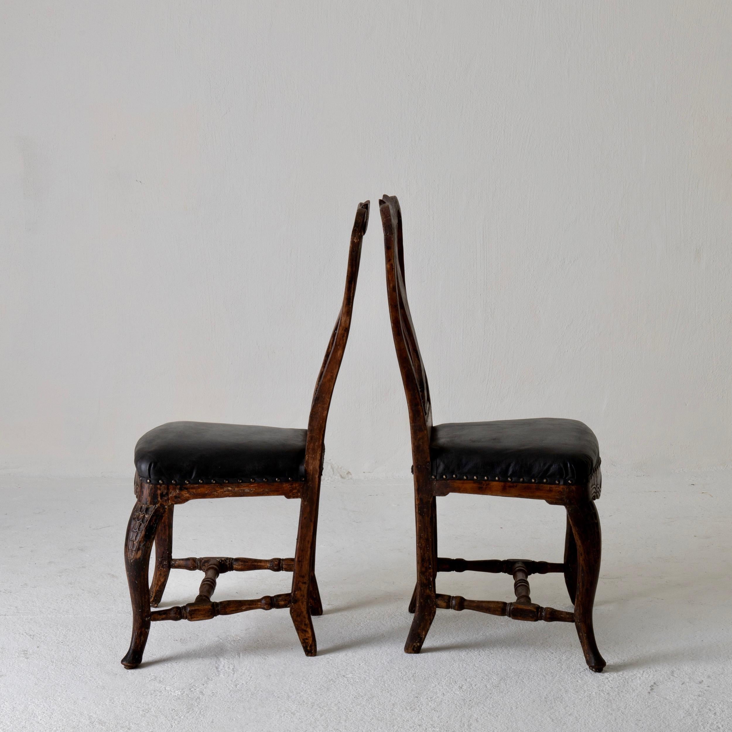 18th Century and Earlier Chairs Pair of Swedish Baroque Brown Black Sweden For Sale