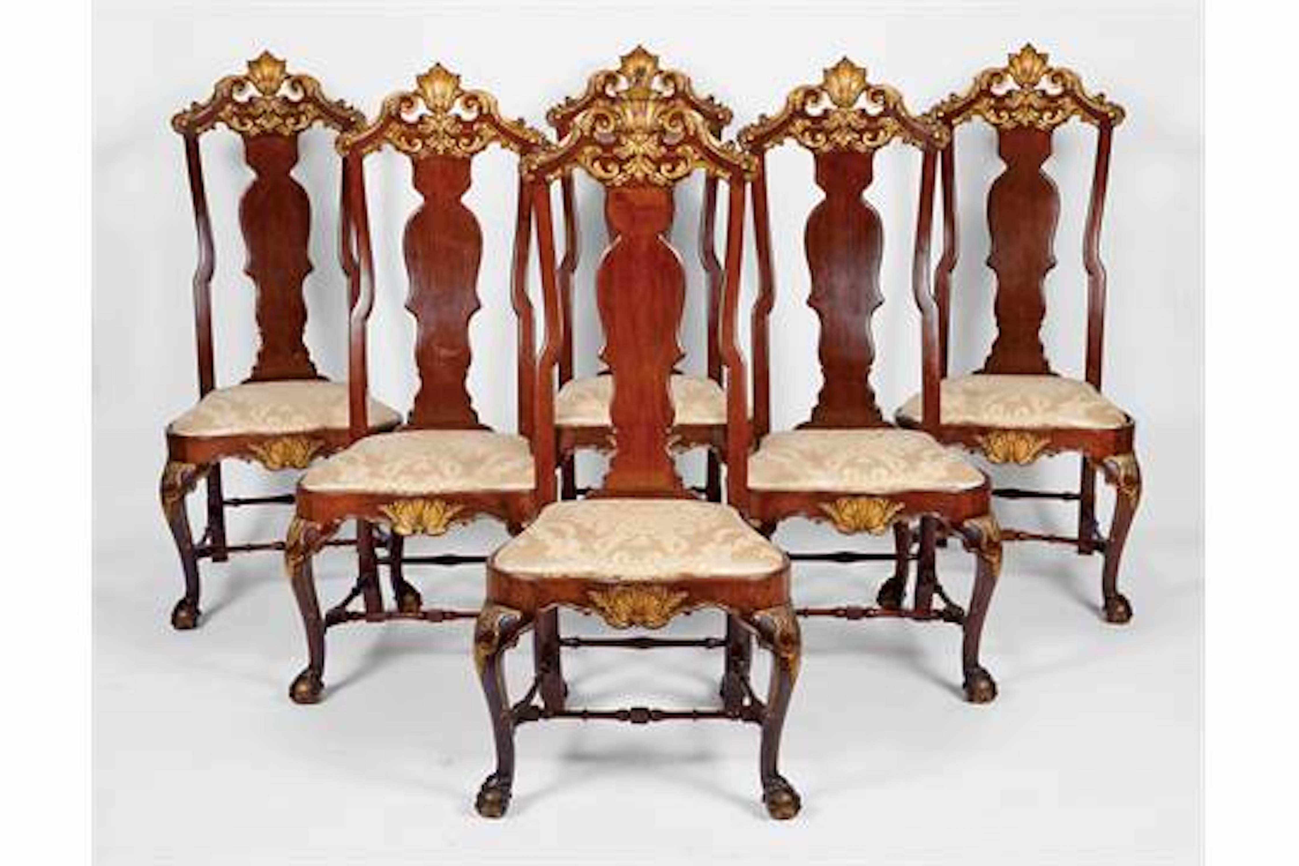 Chairs Set of 4 18th Century, Portuguese, Baroque, Parcel-Gilt, Walnut, Bargello For Sale 3