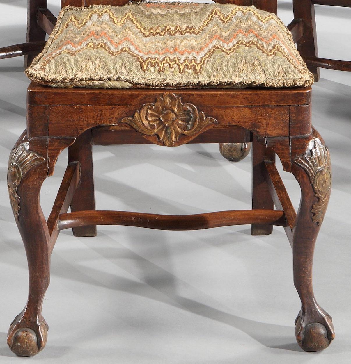 Chairs Set of 4 18th Century, Portuguese, Baroque, Parcel-Gilt, Walnut, Bargello For Sale 6