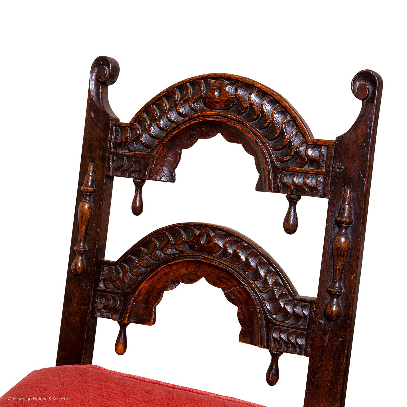 Baroque Revival Chairs Set of 5 Baroque Jacobean Antiquarian Oak Architectural Country House For Sale