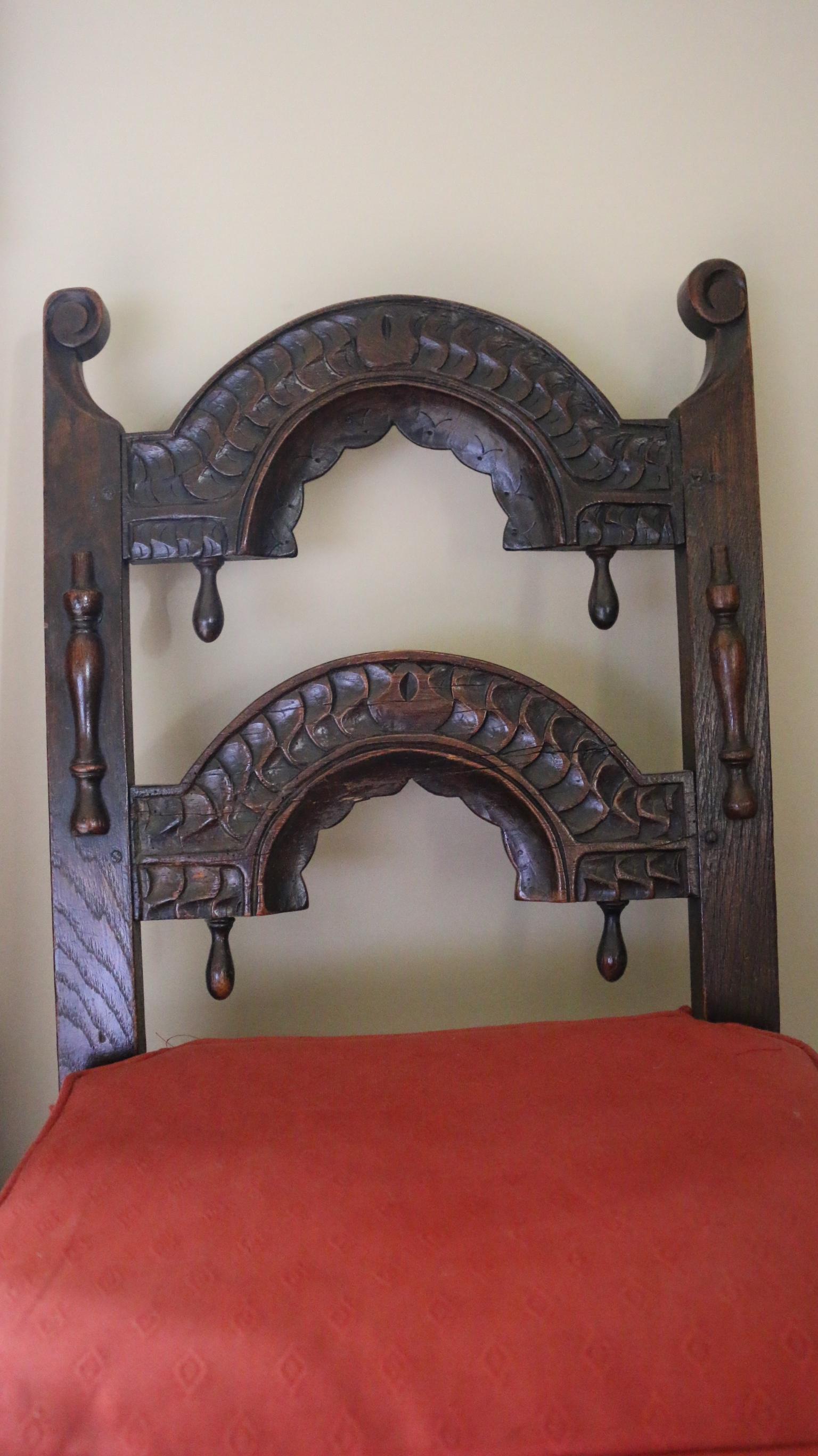 Chairs Set of 5 Baroque Jacobean Antiquarian Oak Architectural Country House In Good Condition For Sale In BUNGAY, SUFFOLK