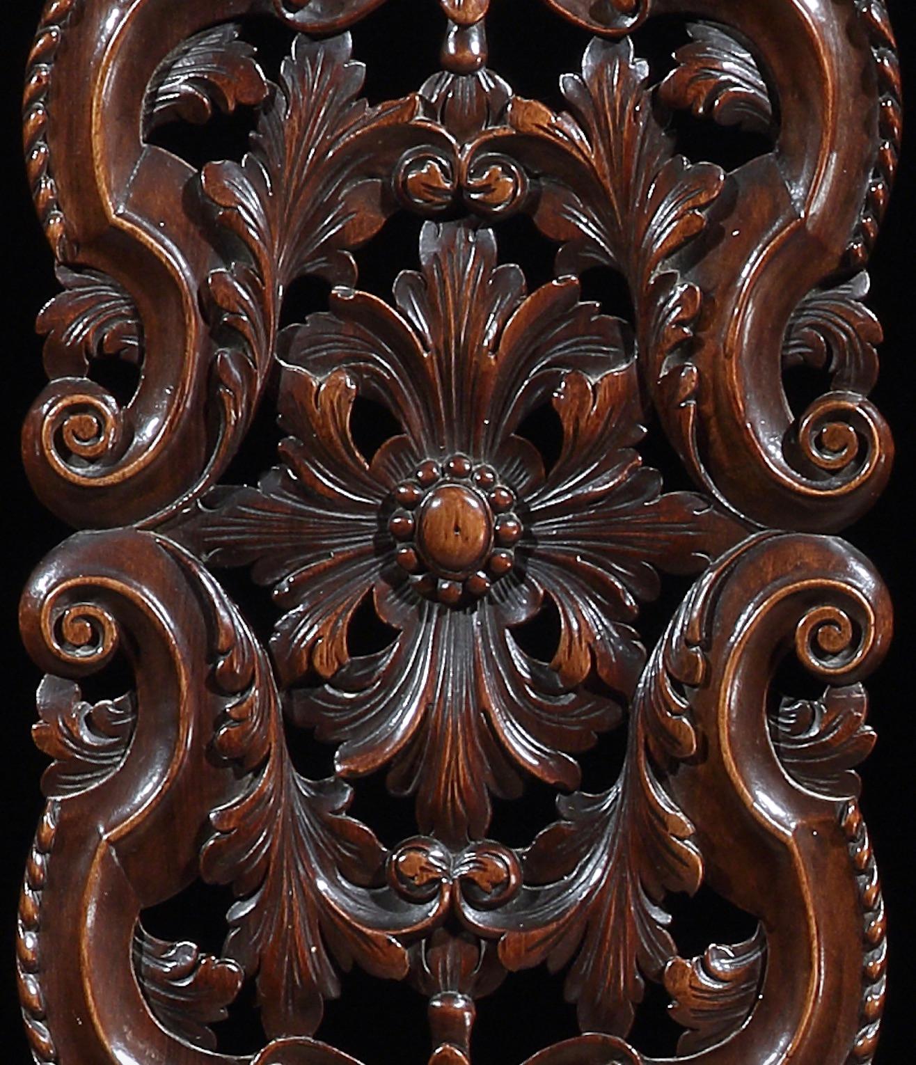 Baroque Chairs Set of Six Daniel Marot Walnut Pierced Carving High Backs 51.5