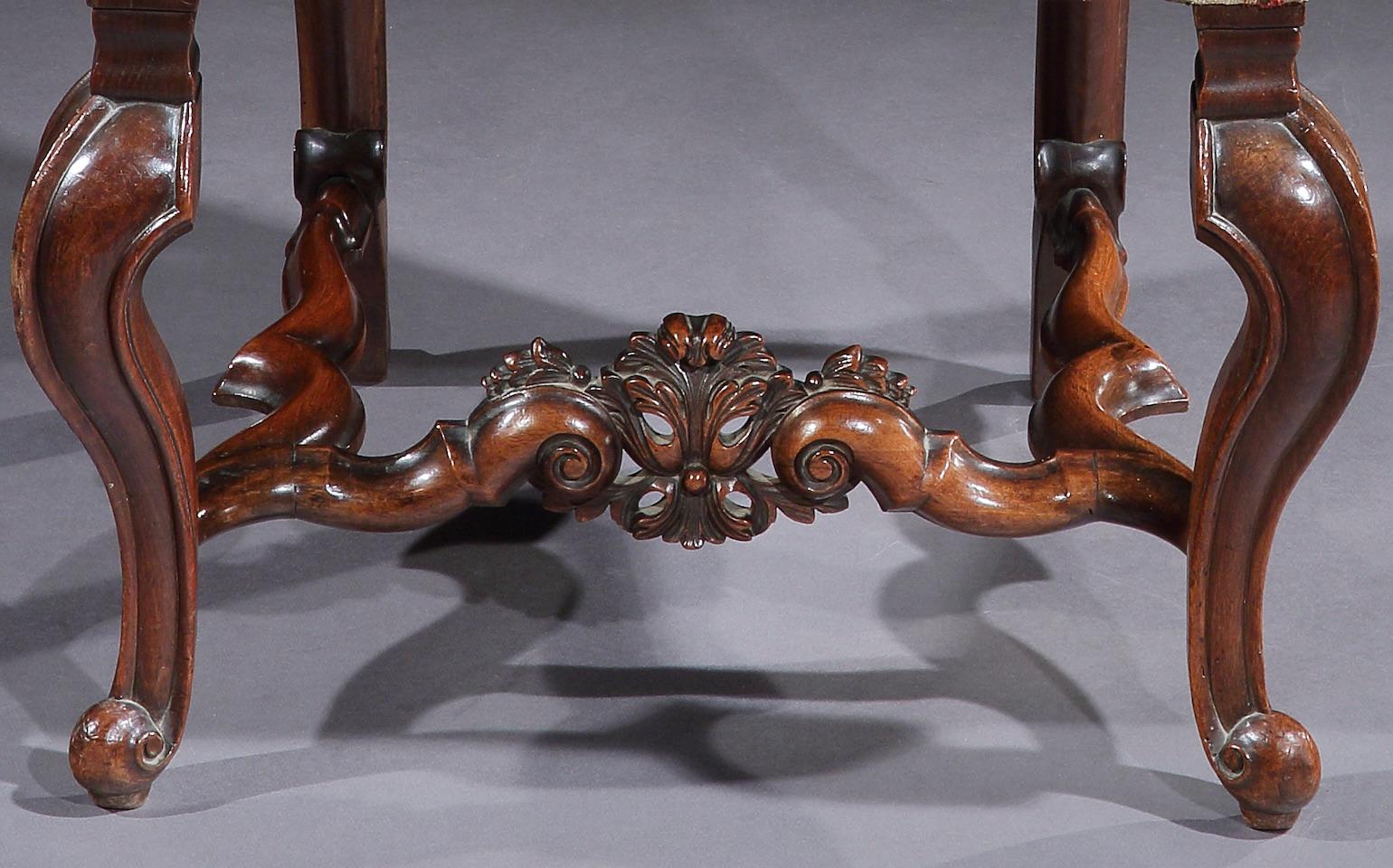 Chairs Set of Six Daniel Marot Walnut Pierced Carving High Backs 51.5