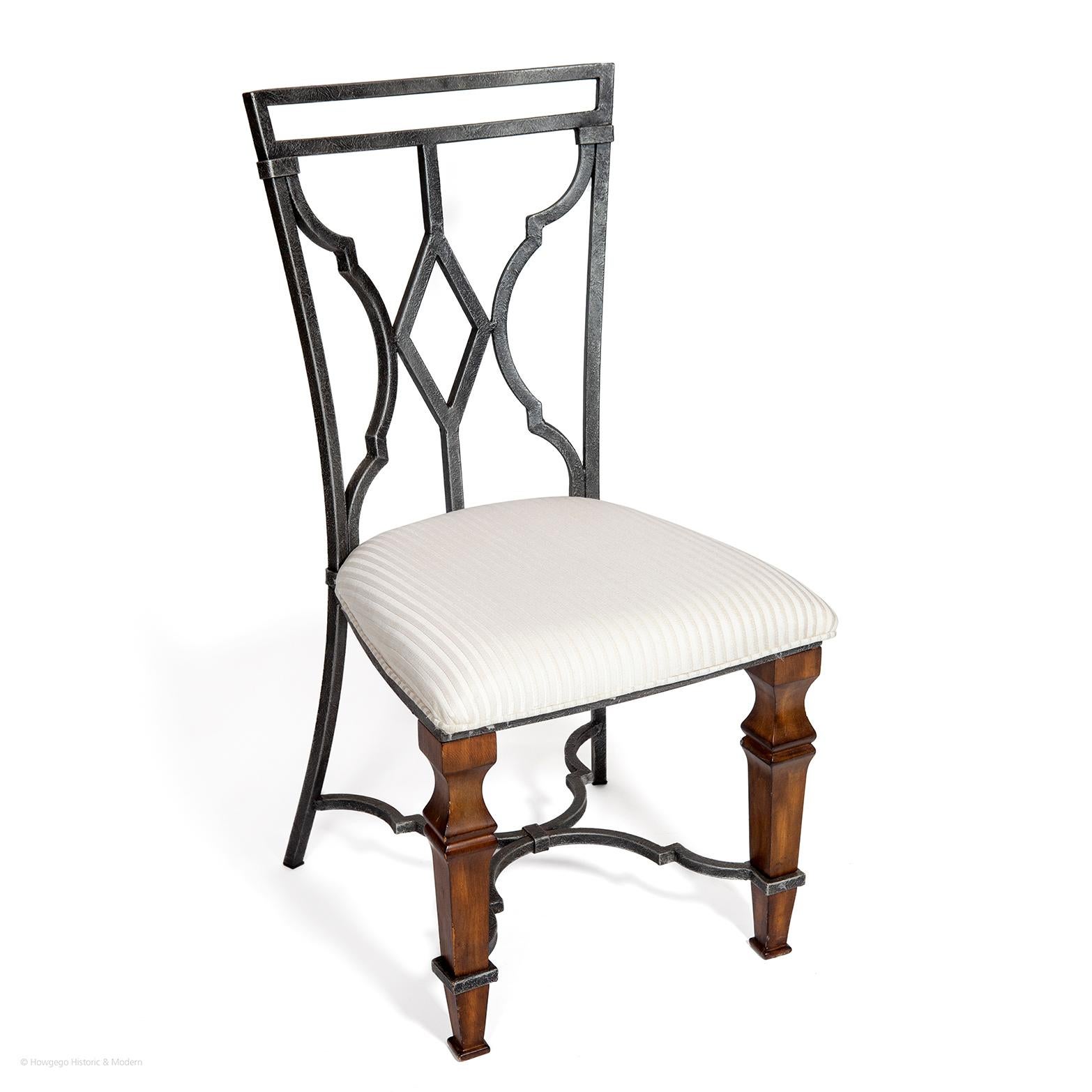 Modern Chairs Set Six Teak Metal Upholstered White For Sale