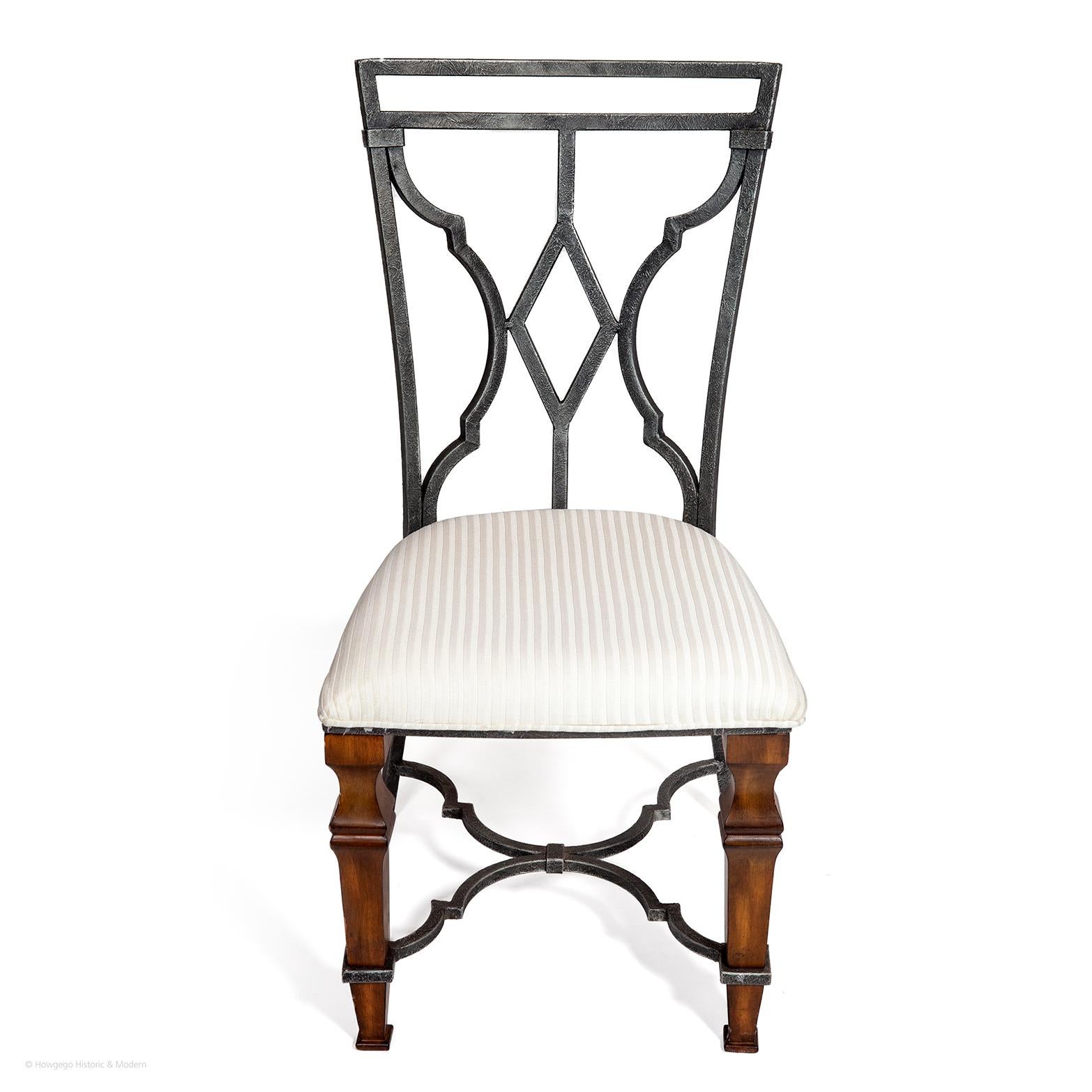 British Chairs Set Six Teak Metal Upholstered White For Sale