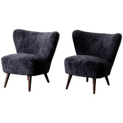 Vintage Chairs Sheepskin Gray Swedish, 20th Century, Sweden