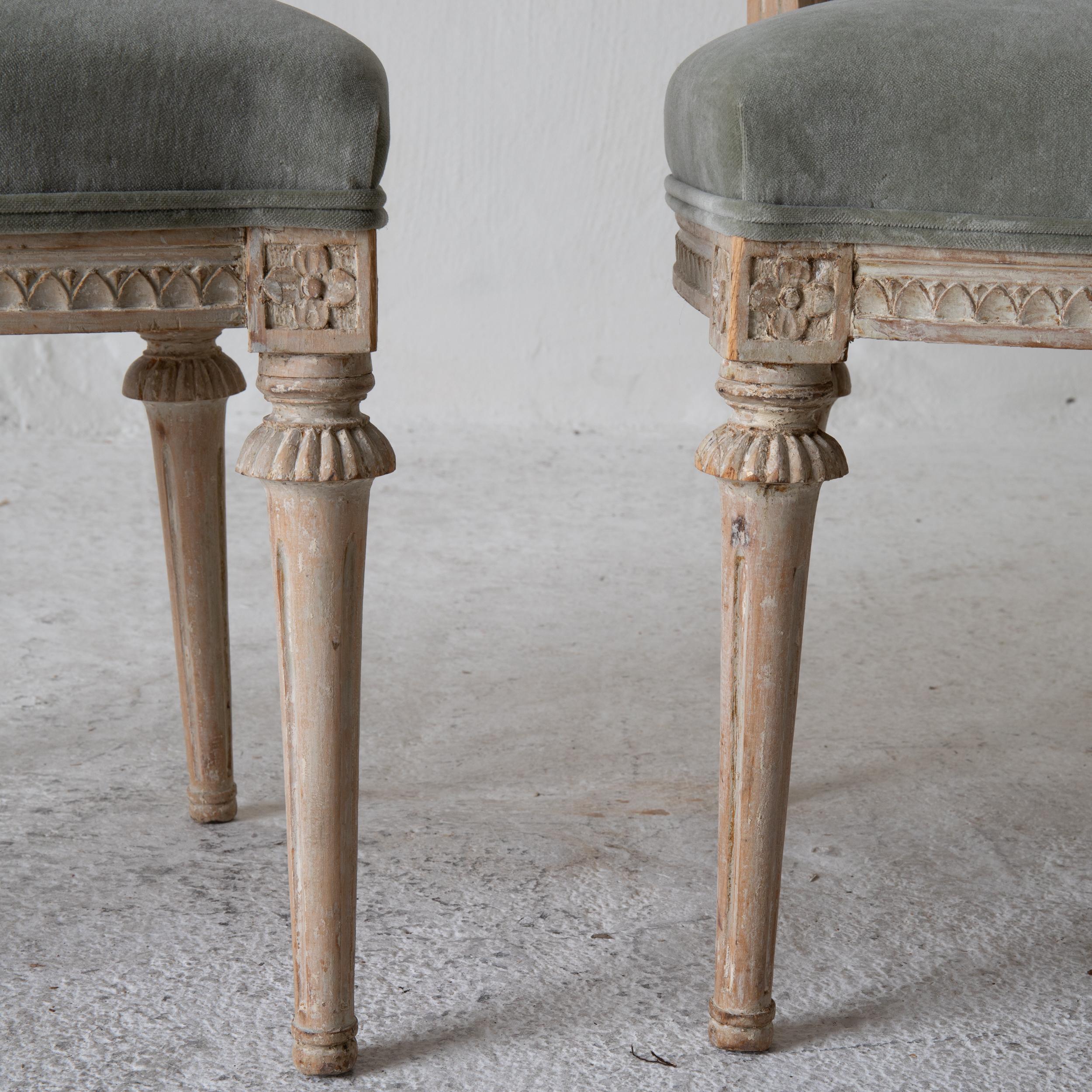 Wood Chairs Side Chairs Swedish Gustavian 1790-1810 Velvet Green Beige White Sweden