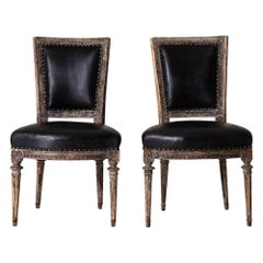 Chairs Side Sweden Gustavian Period 1790-1810 Black Leather