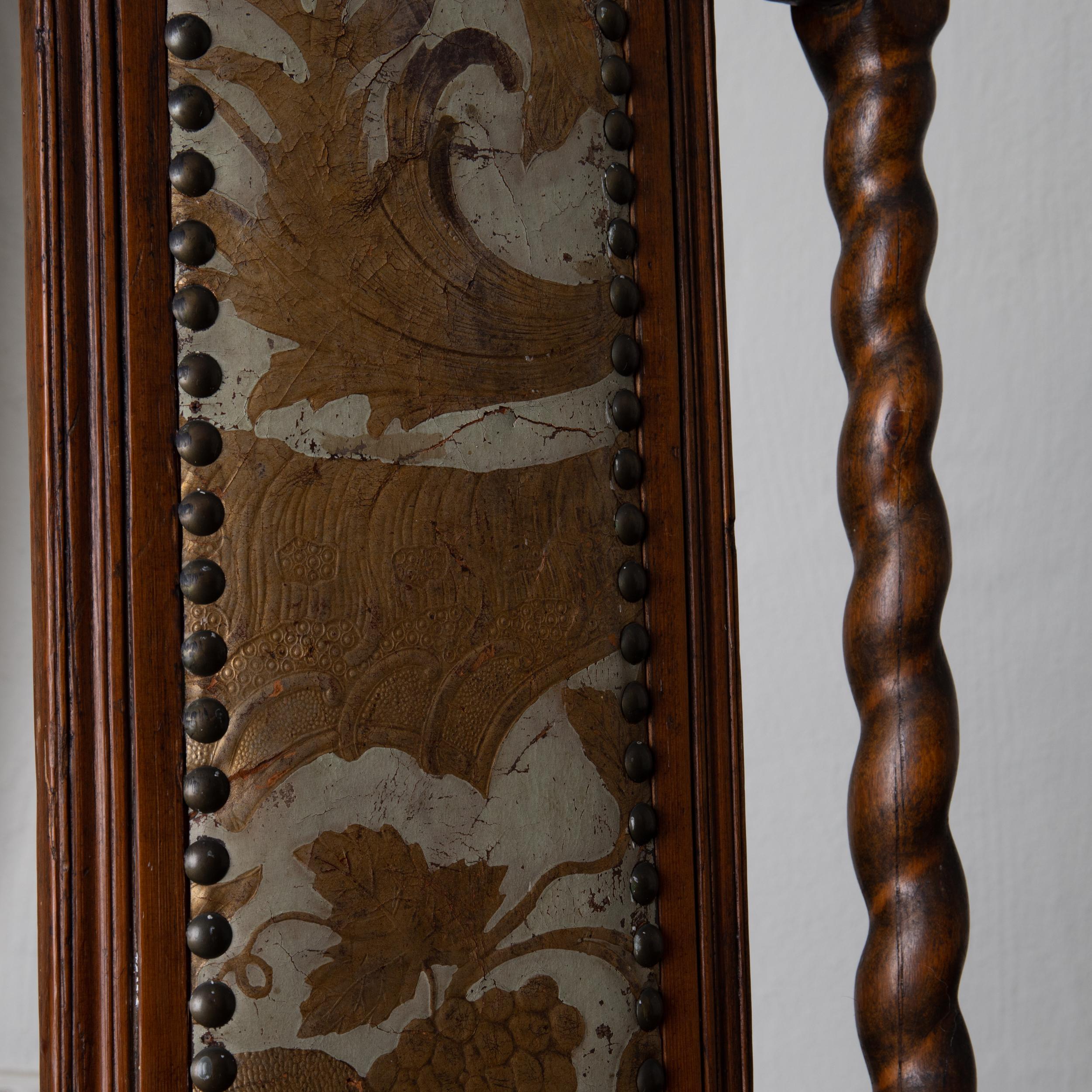 Chaises baroques suédoises en chêne marron et cuir doré bleu clair Suède en vente 2