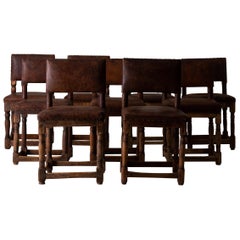 Chairs Swedish Dining Set of 9 Baroque Brown Leather Sweden