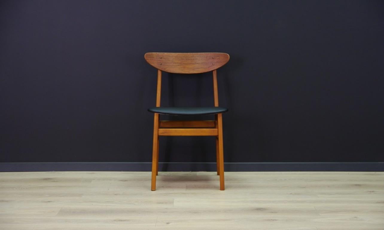 Set of two chairs from 1960s-1970s, Scandinavian design, construction made of beechwood, backs made of teak wood. New upholstery, Eco leather (color-black). Preserved in good general condition (small dings and scratches on wooden structure),