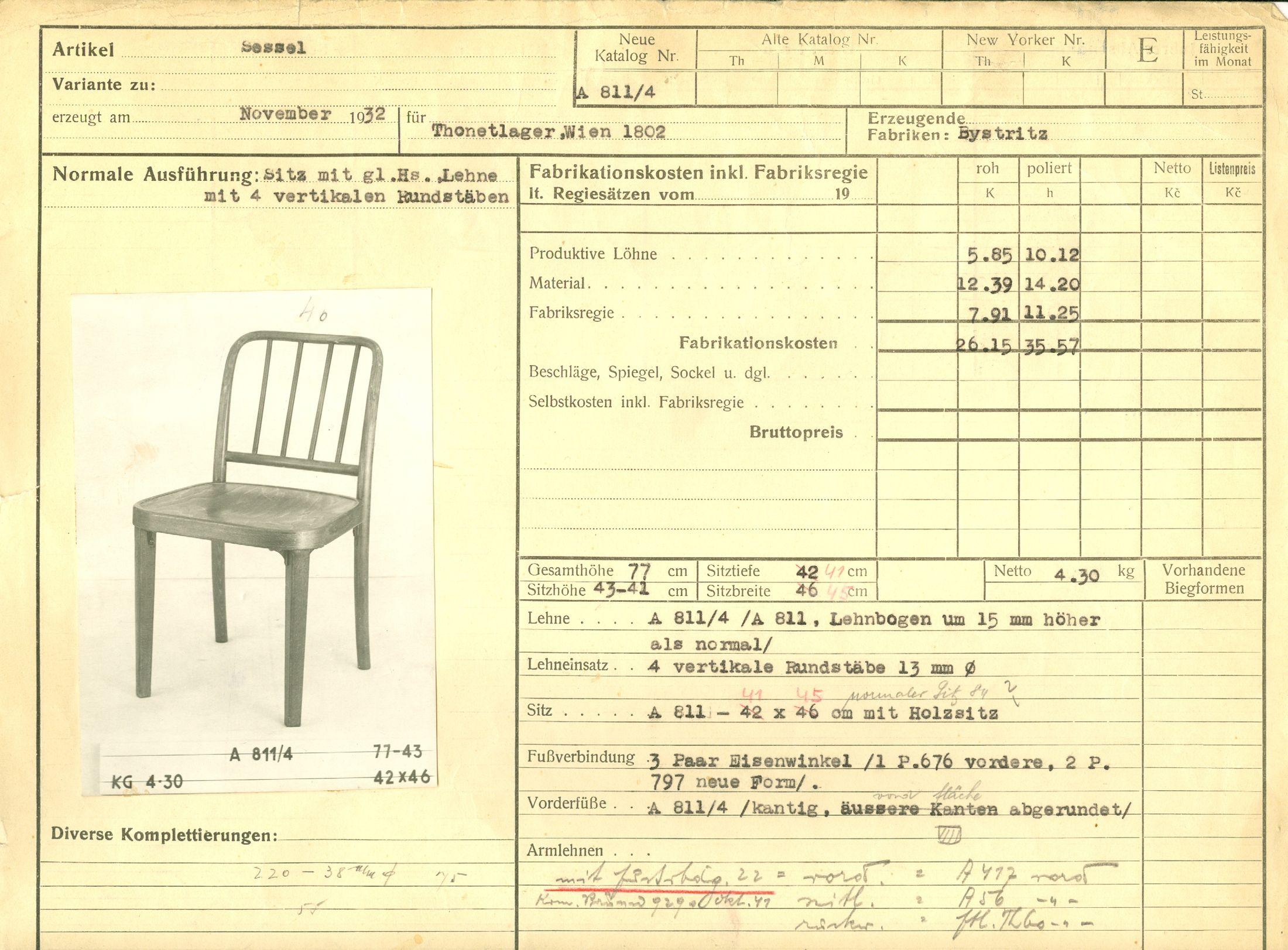 Chairs Thonet A811/4, Josef Hoffman 1