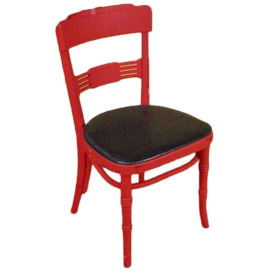 Set of 4 red painted oak Western side chairs used in the 1952 film 