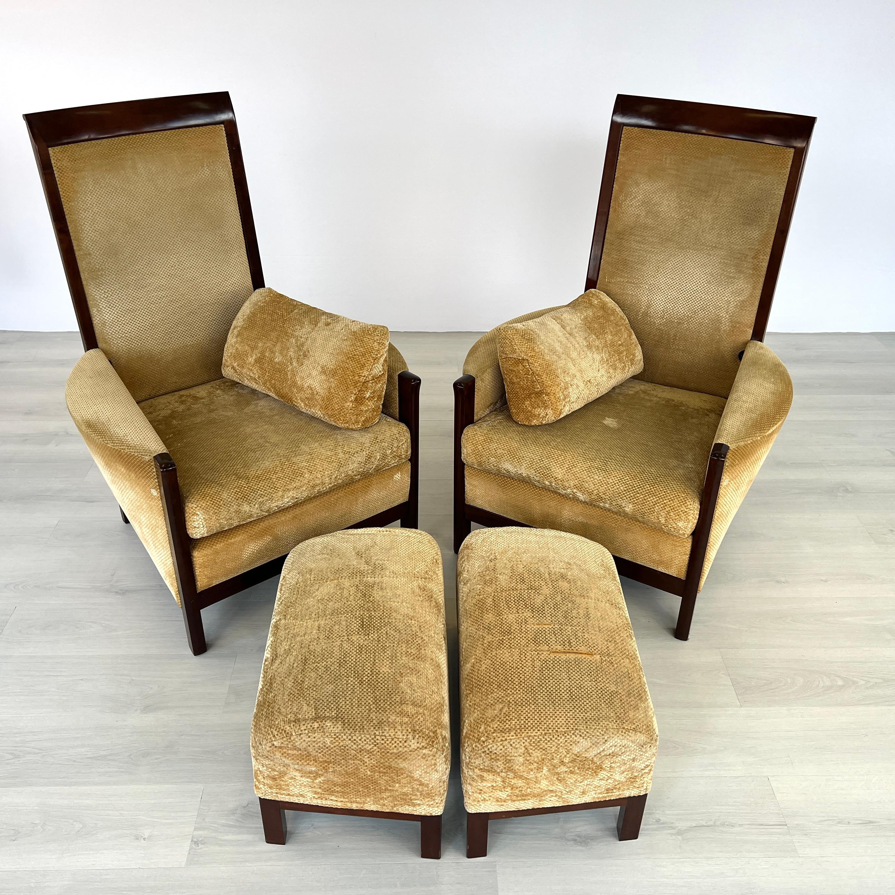 Art Deco Chairs with Ottomans by Umberto Asnago for Giorgetti – Set of 2 For Sale