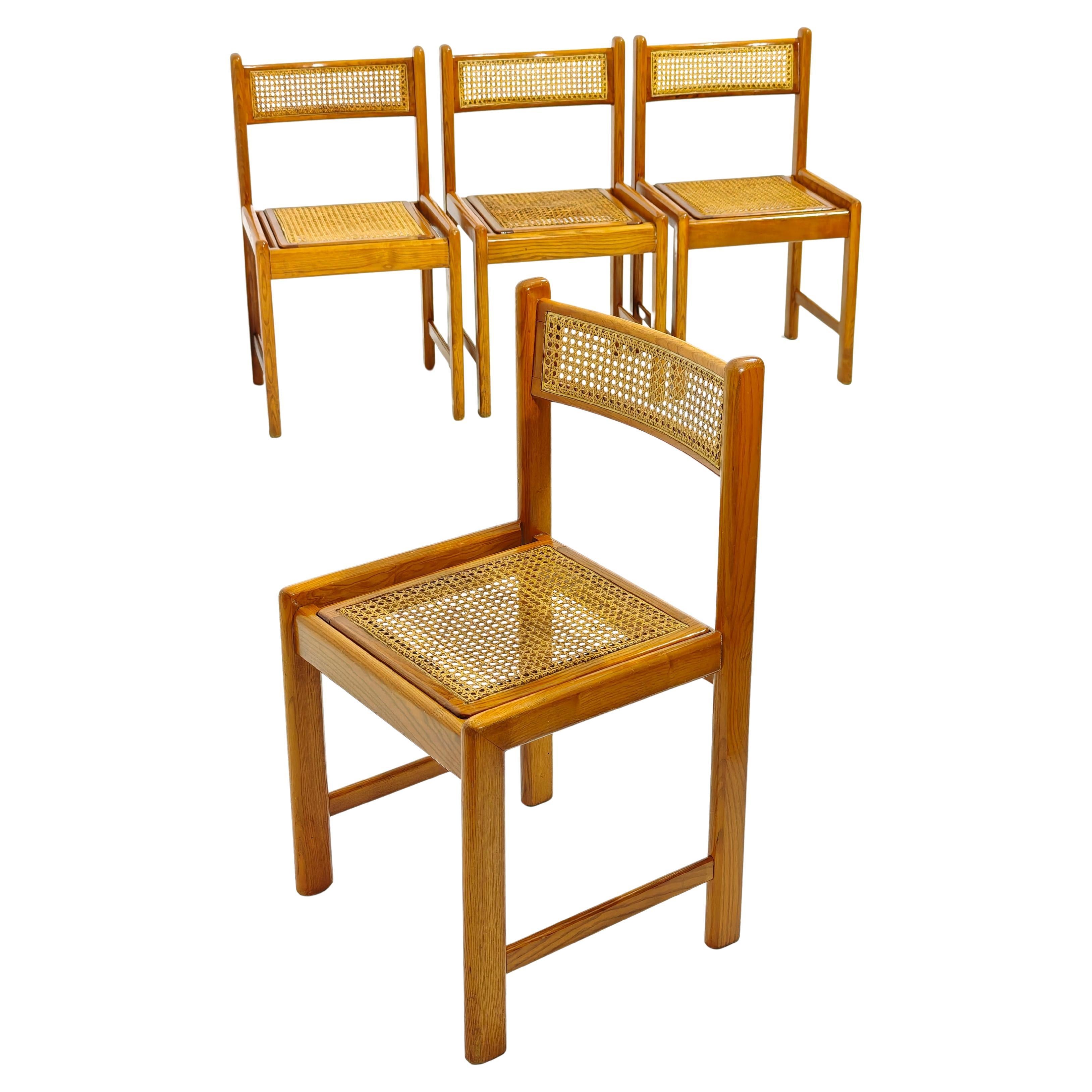 Chaises Wood Vienna Straw Mid-Century Modern Italian Design 1970s Set of 4