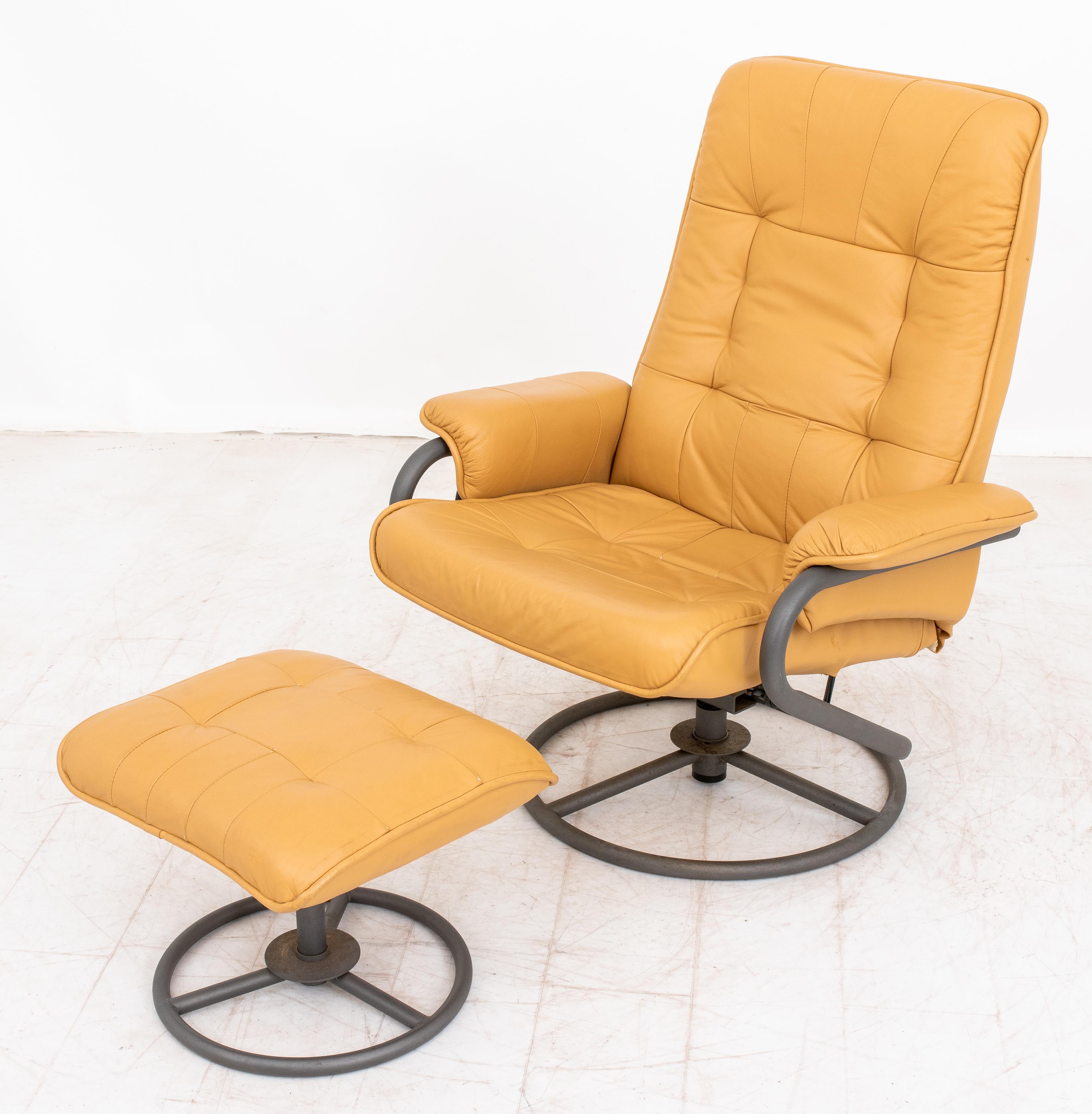 ChairWorks Reclining Swivel Armchair & Ottoman In Good Condition In Astoria, NY